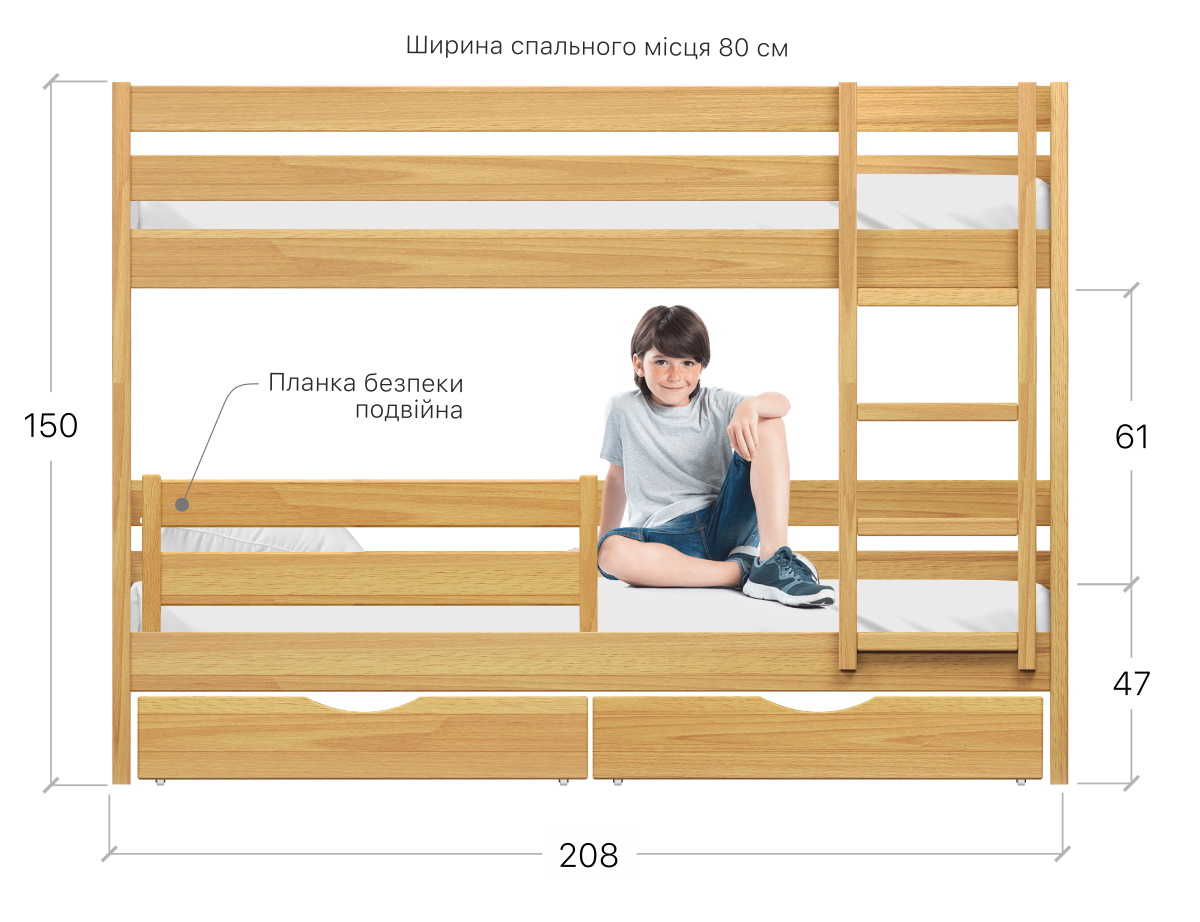Замеры кровати Дуэт при ширине спального места 80см